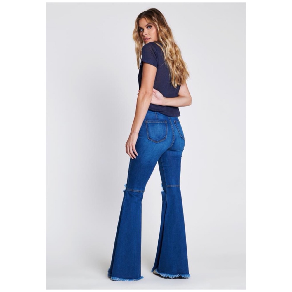 Bella Ripped Knee High Waist Bell Bottom Jeans - Picture 4 of 5